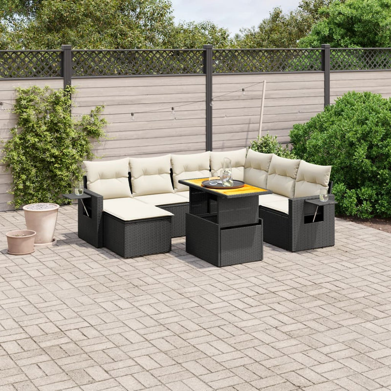 vidaXL 8 Piece Garden Sofa Set with Cushions Black Poly Rattan