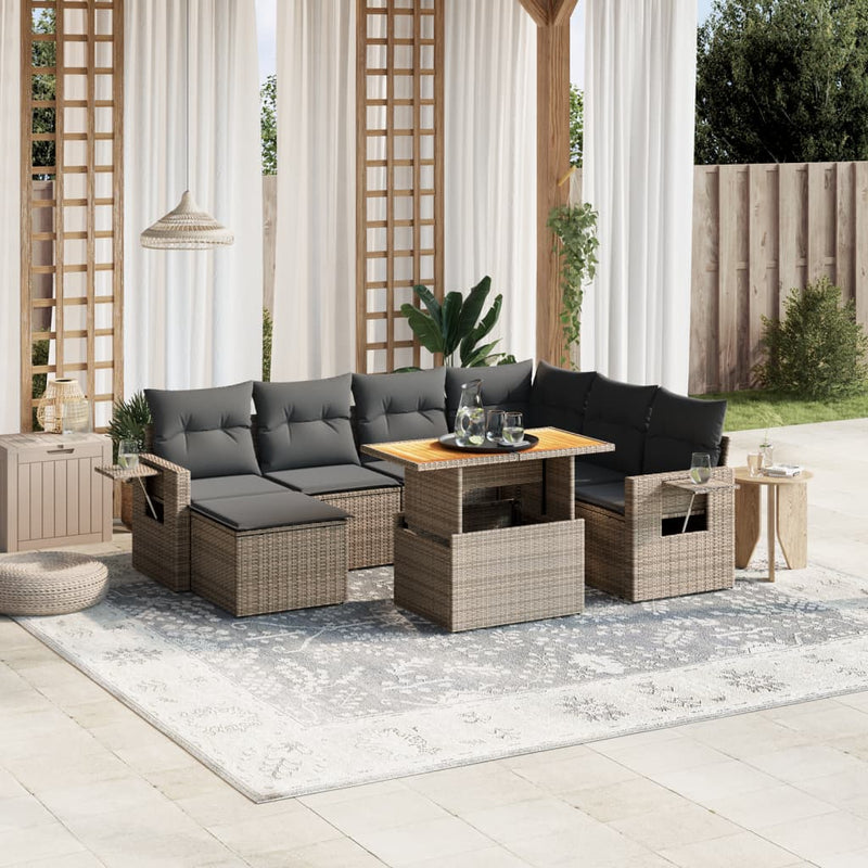 vidaXL 8 Piece Garden Sofa Set with Cushions Grey Poly Rattan
