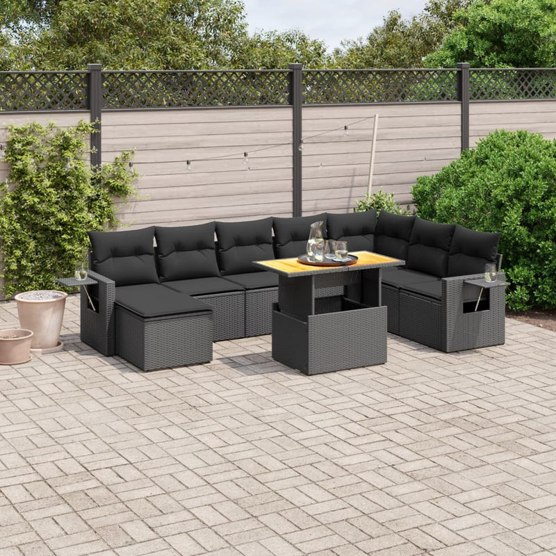 vidaXL 9 Piece Garden Sofa Set with Cushions Black Poly Rattan