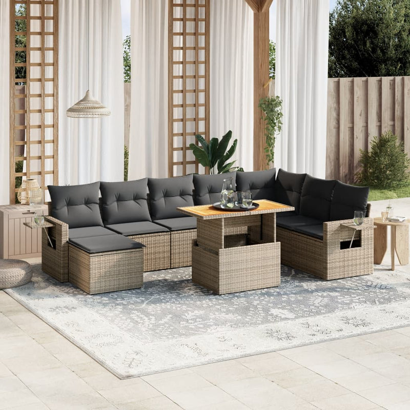 vidaXL 9 Piece Garden Sofa Set with Cushions Grey Poly Rattan