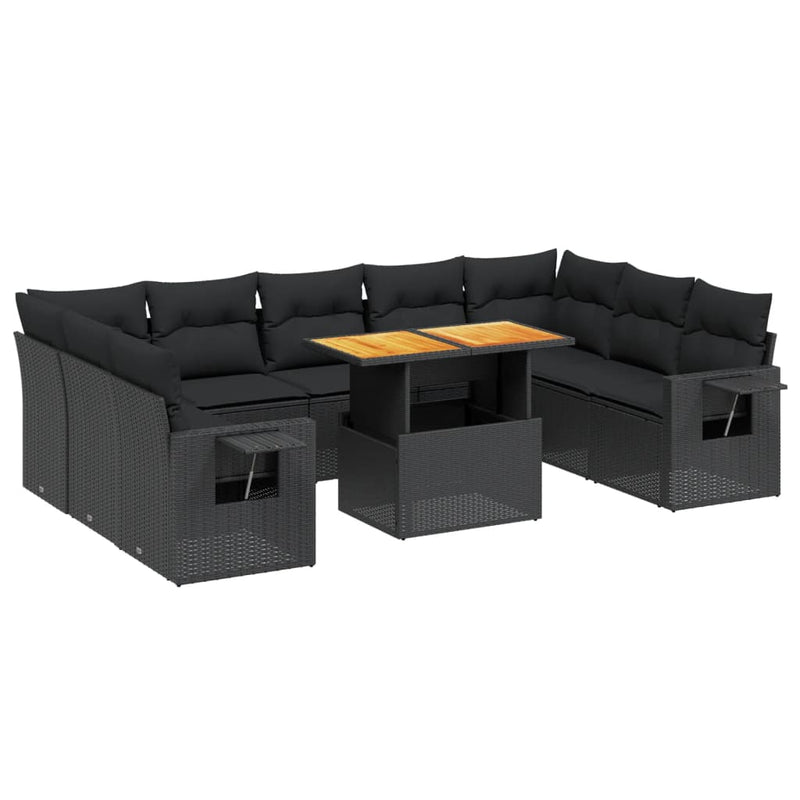 vidaXL 10 Piece Garden Sofa Set with Cushions Black Poly Rattan