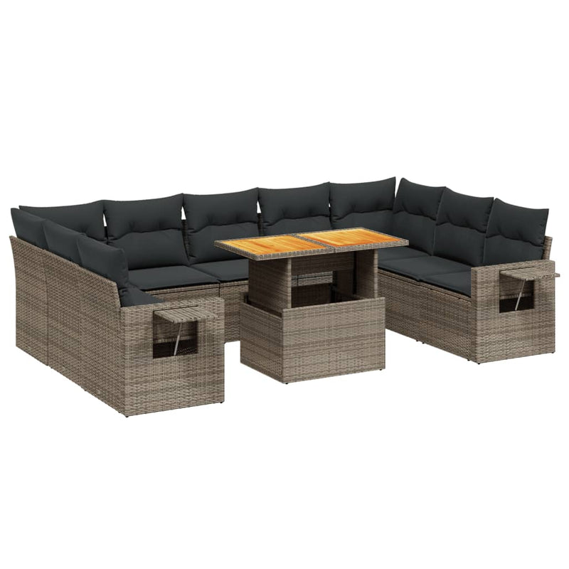 vidaXL 10 Piece Garden Sofa Set with Cushions Grey Poly Rattan