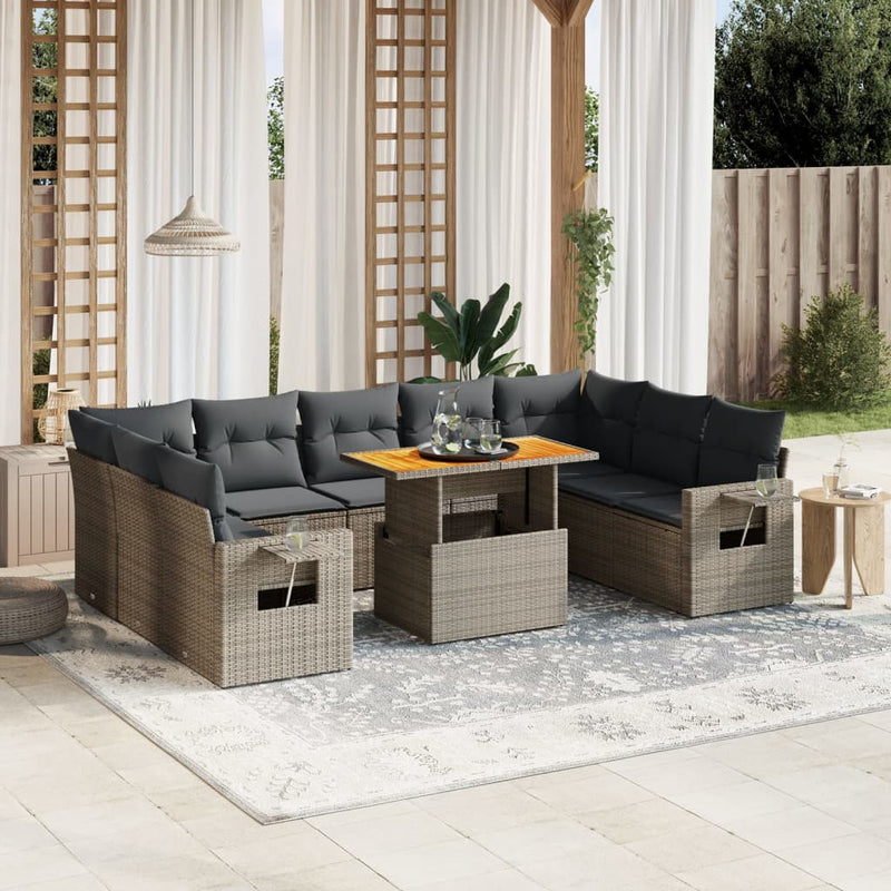 vidaXL 10 Piece Garden Sofa Set with Cushions Grey Poly Rattan