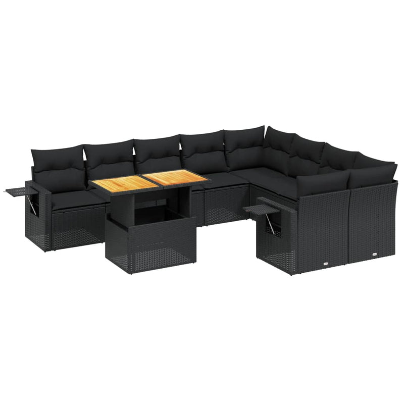 vidaXL 10 Piece Garden Sofa Set with Cushions Black Poly Rattan
