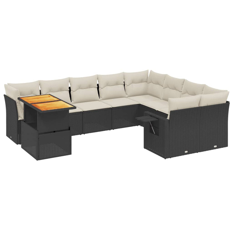 vidaXL 10 Piece Garden Sofa Set with Cushions Black Poly Rattan