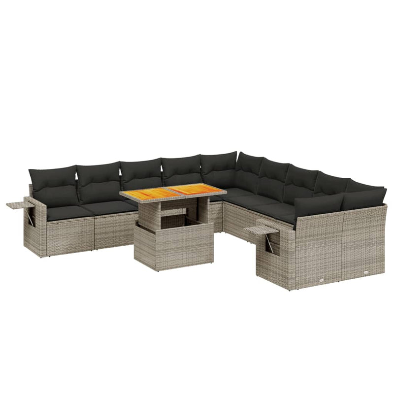 11 Piece Garden Sofa Set with Cushions Grey Poly Rattan