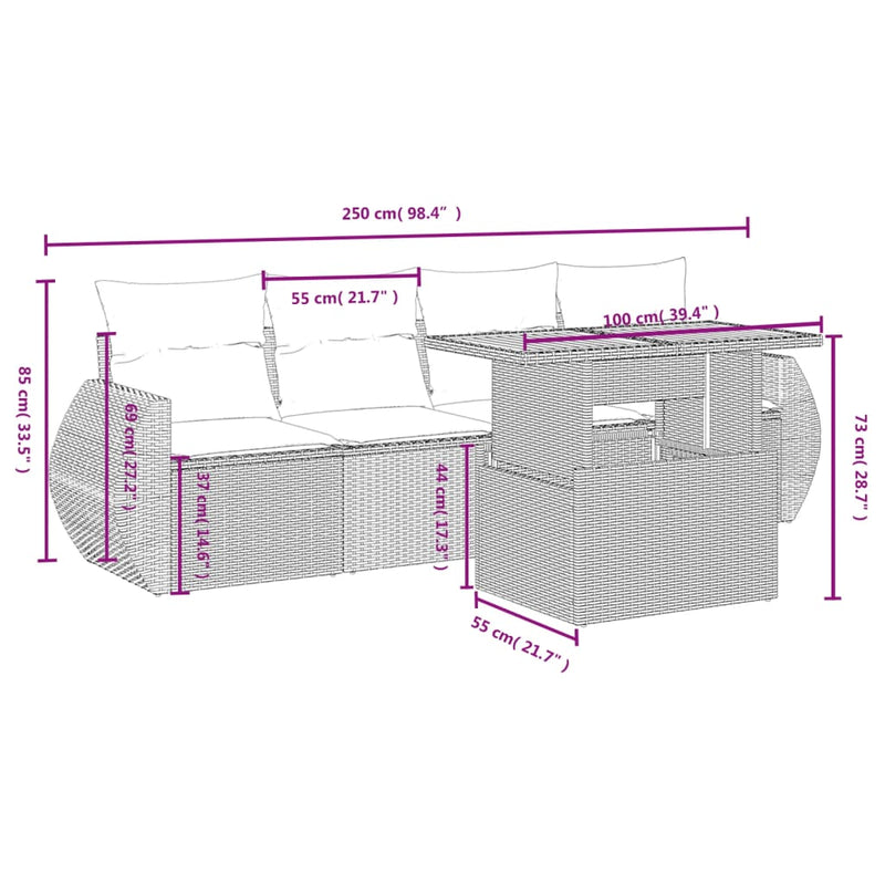 vidaXL 5 Piece Garden Sofa Set with Cushions Grey Poly Rattan