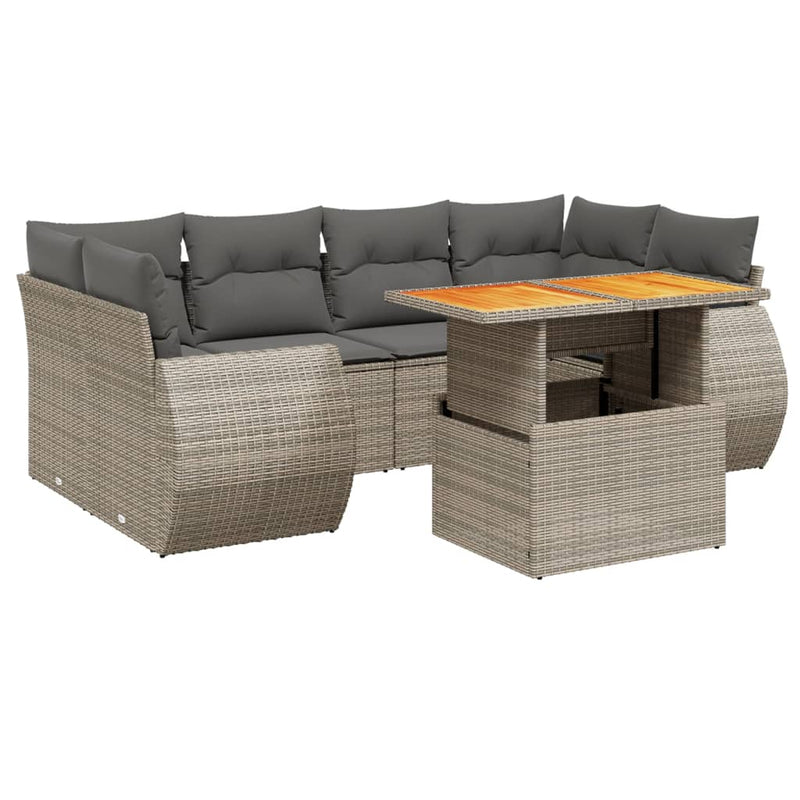 vidaXL 7 Piece Garden Sofa Set with Cushions Grey Poly Rattan