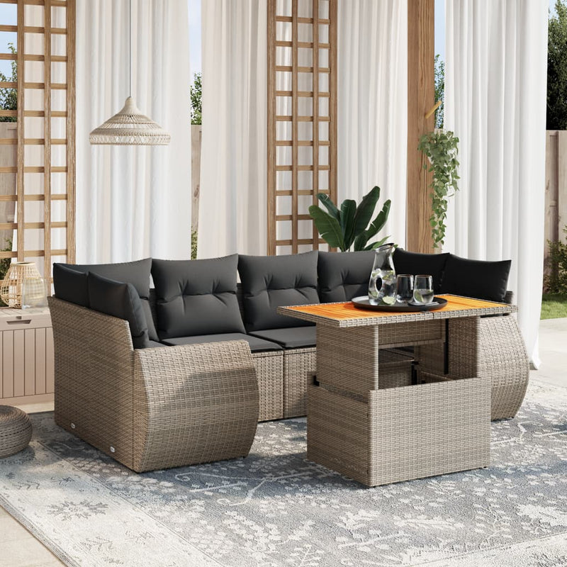 vidaXL 7 Piece Garden Sofa Set with Cushions Grey Poly Rattan