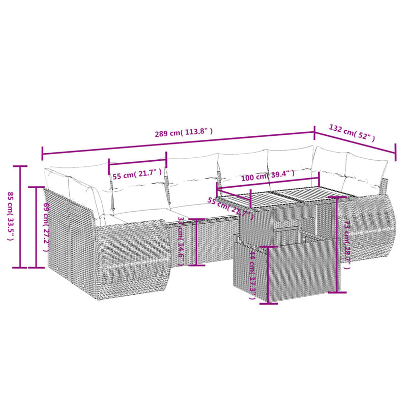 vidaXL 8 Piece Garden Sofa Set with Cushions Grey Poly Rattan