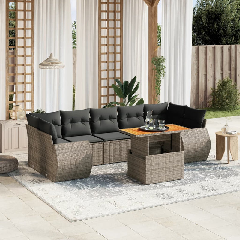 vidaXL 8 Piece Garden Sofa Set with Cushions Grey Poly Rattan