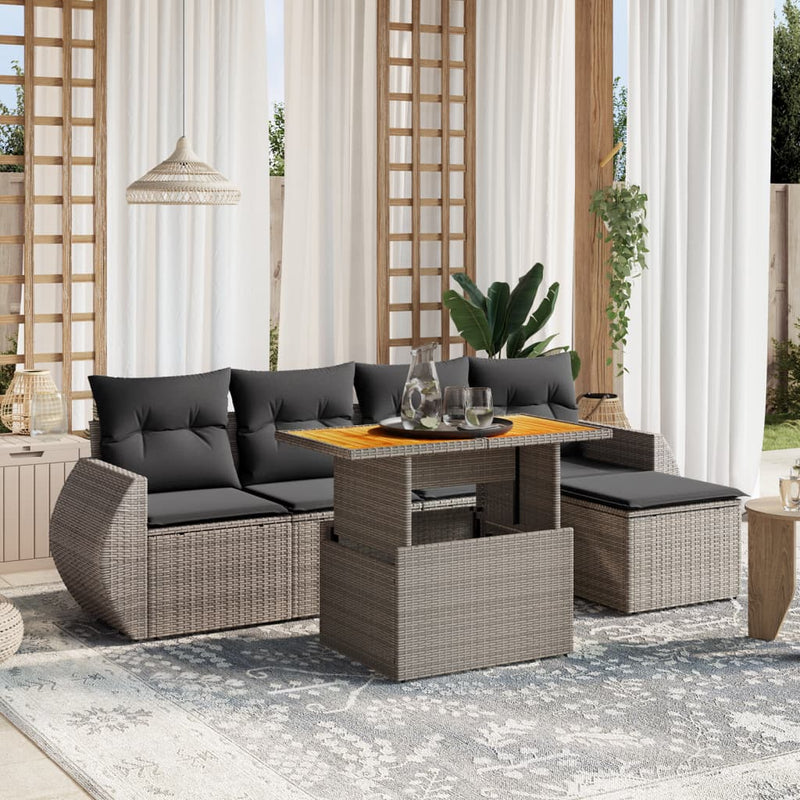vidaXL 6 Piece Garden Sofa Set with Cushions Grey Poly Rattan