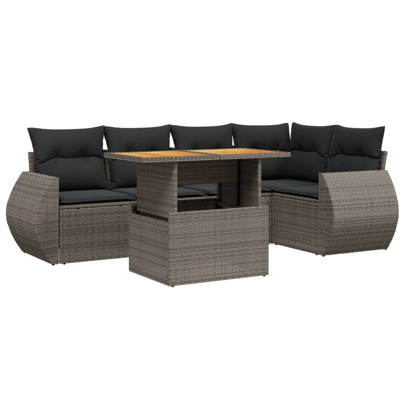 vidaXL 6 Piece Garden Sofa Set with Cushions Grey Poly Rattan