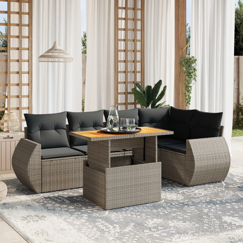 vidaXL 6 Piece Garden Sofa Set with Cushions Grey Poly Rattan