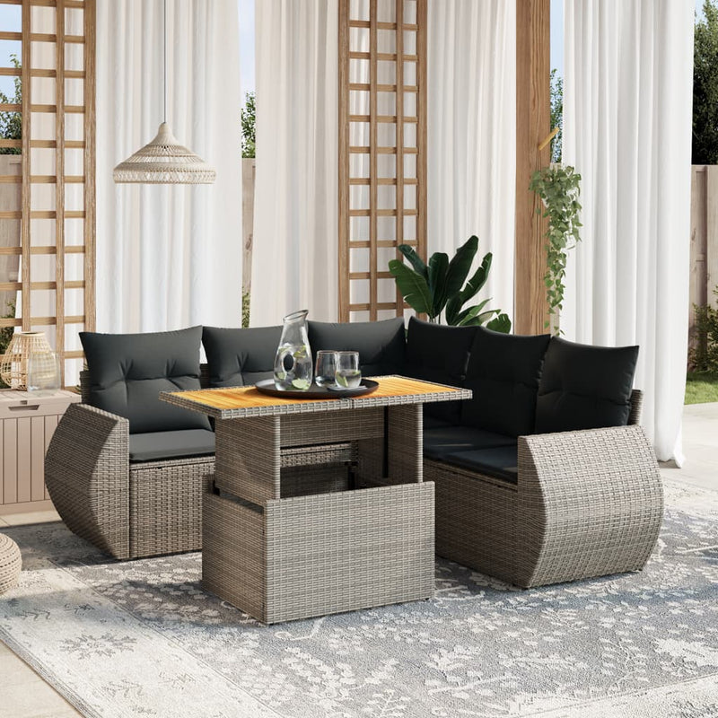 vidaXL 6 Piece Garden Sofa Set with Cushions Grey Poly Rattan