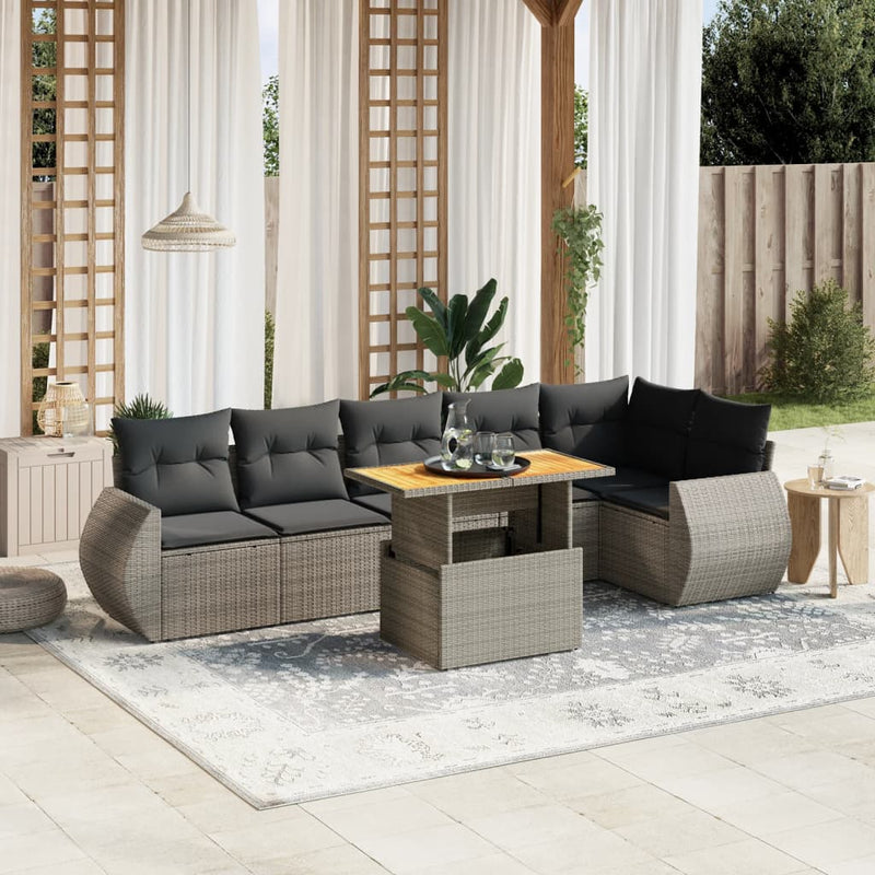 vidaXL 7 Piece Garden Sofa Set with Cushions Grey Poly Rattan