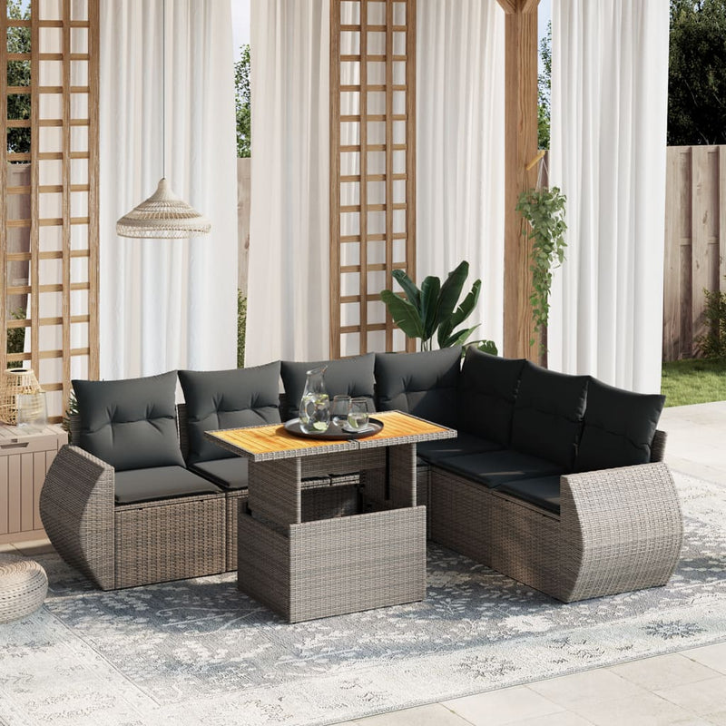 vidaXL 7 Piece Garden Sofa Set with Cushions Grey Poly Rattan