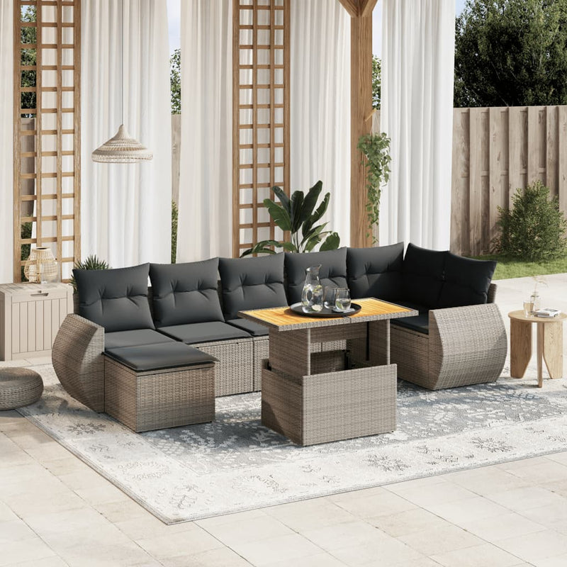 vidaXL 8 Piece Garden Sofa Set with Cushions Grey Poly Rattan