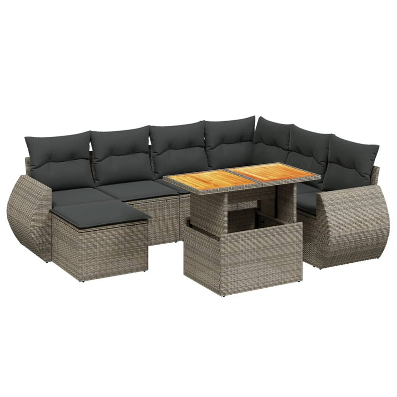 vidaXL 8 Piece Garden Sofa Set with Cushions Grey Poly Rattan