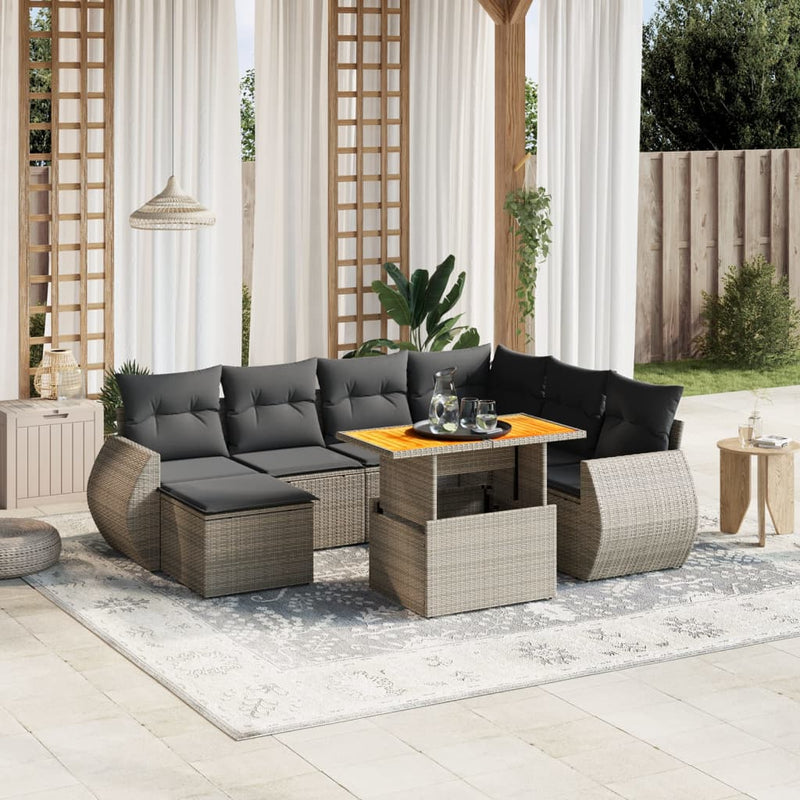 vidaXL 8 Piece Garden Sofa Set with Cushions Grey Poly Rattan