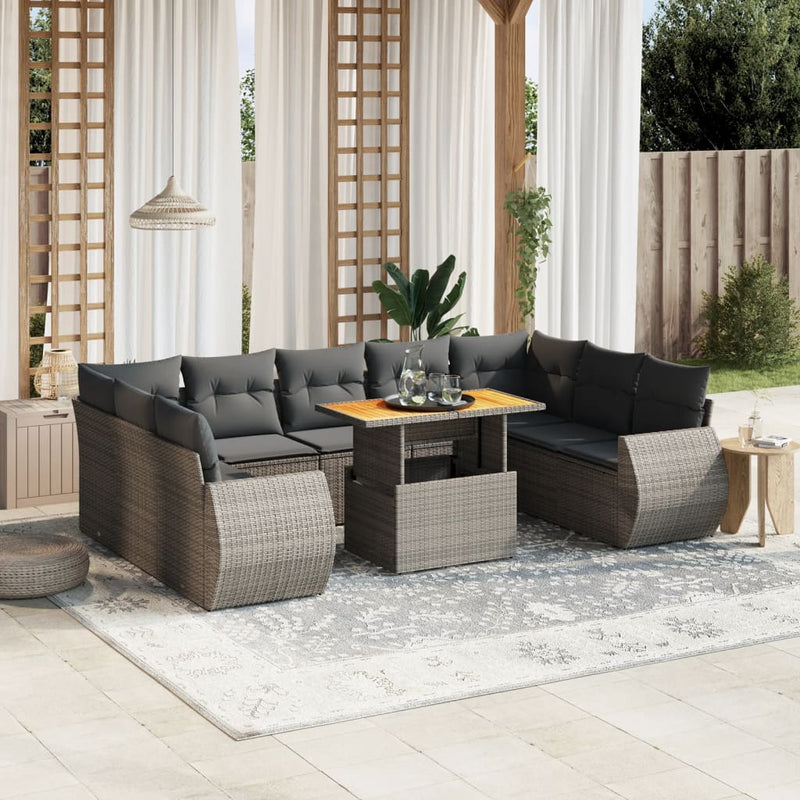 vidaXL 10 Piece Garden Sofa Set with Cushions Grey Poly Rattan