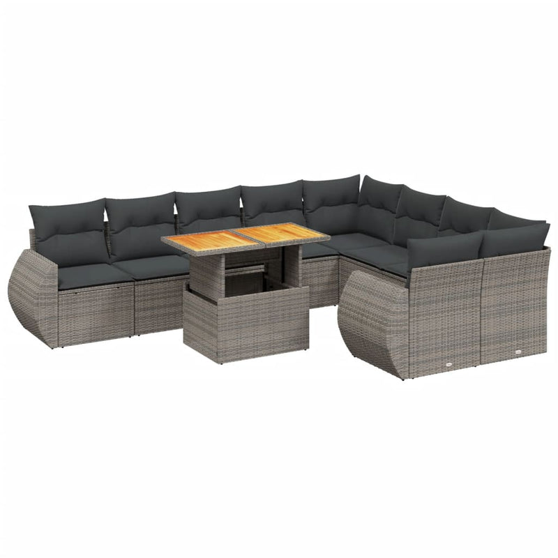 vidaXL 10 Piece Garden Sofa Set with Cushions Grey Poly Rattan
