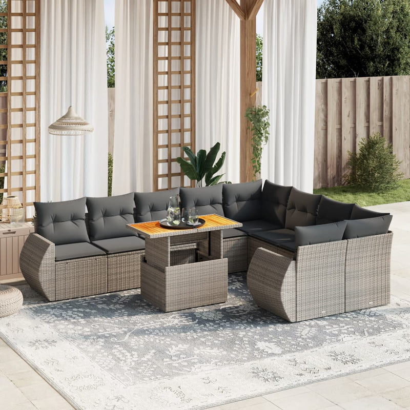 vidaXL 10 Piece Garden Sofa Set with Cushions Grey Poly Rattan