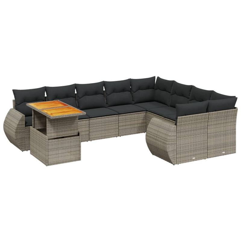 vidaXL 10 Piece Garden Sofa Set with Cushions Grey Poly Rattan