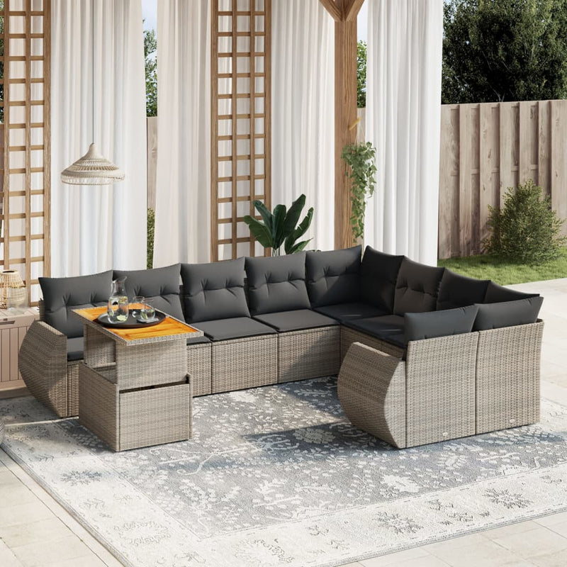 vidaXL 10 Piece Garden Sofa Set with Cushions Grey Poly Rattan