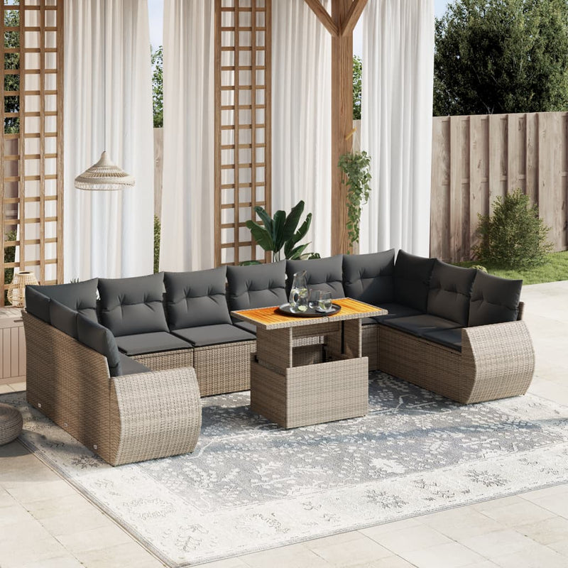 vidaXL 11 Piece Garden Sofa Set with Cushions Grey Poly Rattan