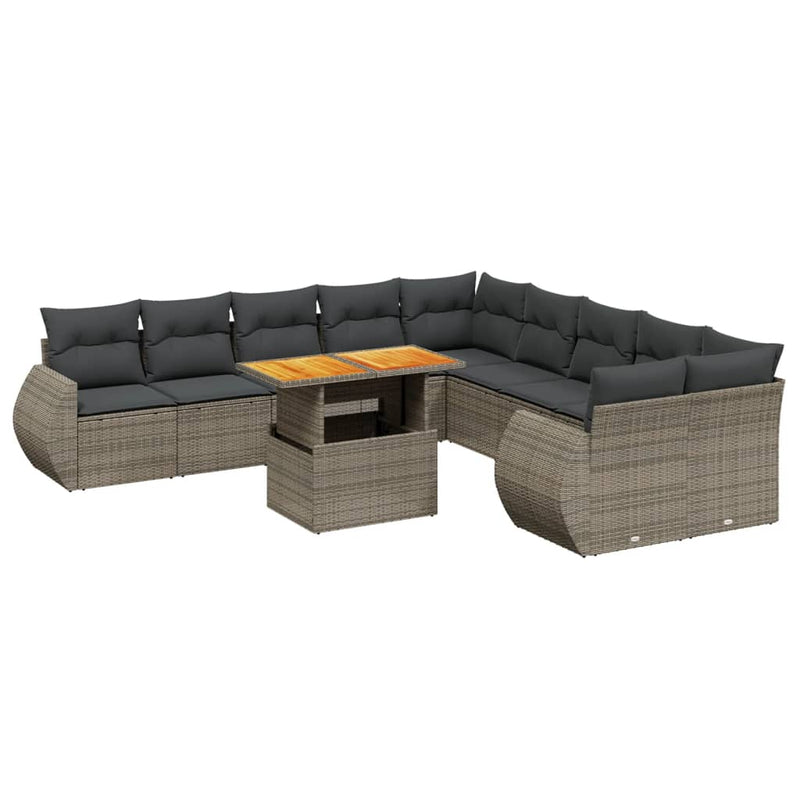 11 Piece Garden Sofa Set with Cushions Grey Poly Rattan