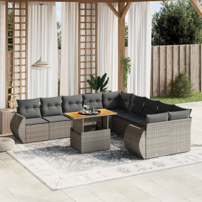 vidaXL 11 Piece Garden Sofa Set with Cushions Grey Poly Rattan