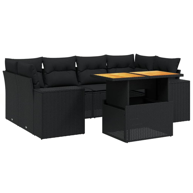 vidaXL 7 Piece Garden Sofa Set with Cushions Black Poly Rattan