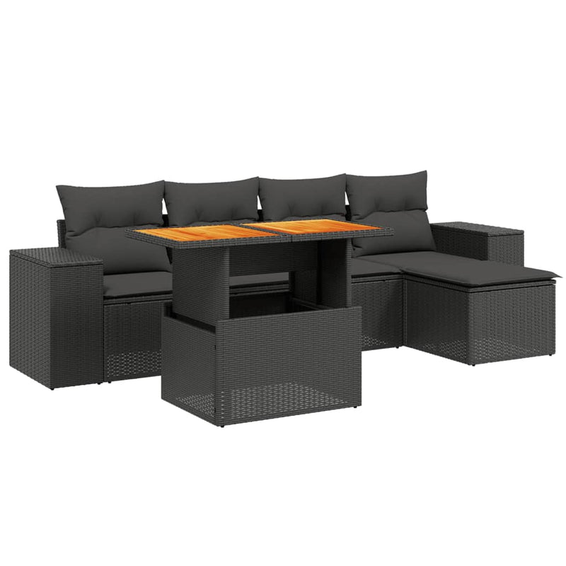 vidaXL 6 Piece Garden Sofa Set with Cushions Black Poly Rattan