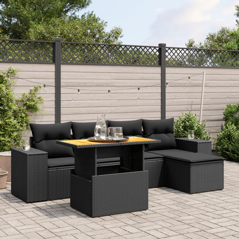 vidaXL 6 Piece Garden Sofa Set with Cushions Black Poly Rattan