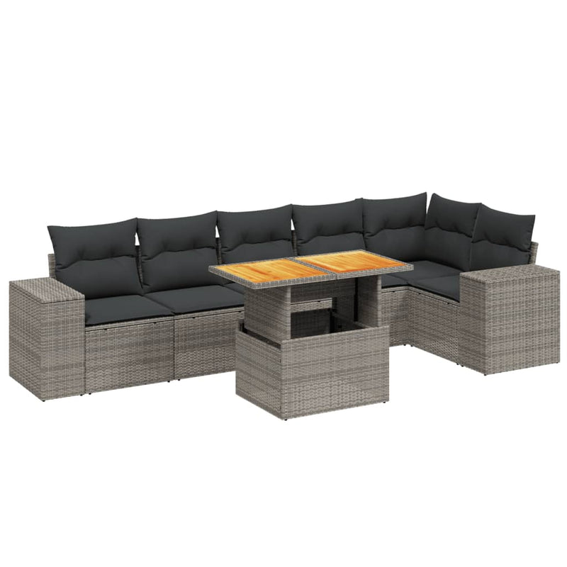 7 Piece Garden Sofa Set with Cushions Grey Poly Rattan