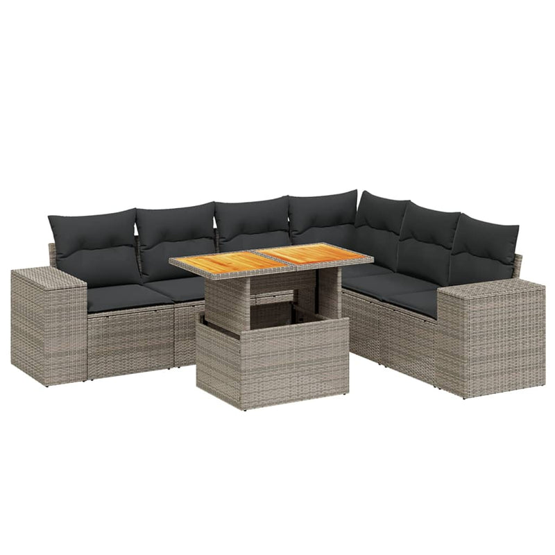 7 Piece Garden Sofa Set with Cushions Grey Poly Rattan