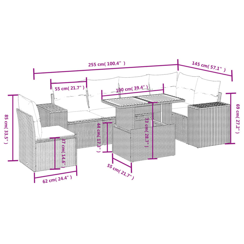 vidaXL 7 Piece Garden Sofa Set with Cushions Black Poly Rattan