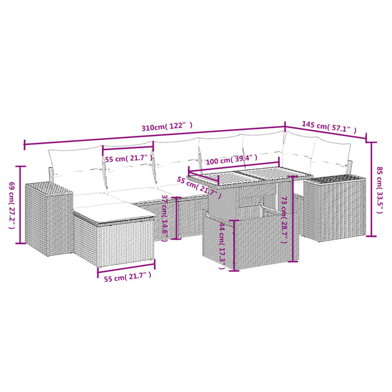 vidaXL 8 Piece Garden Sofa Set with Cushions Black Poly Rattan