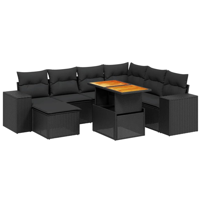 vidaXL 8 Piece Garden Sofa Set with Cushions Black Poly Rattan