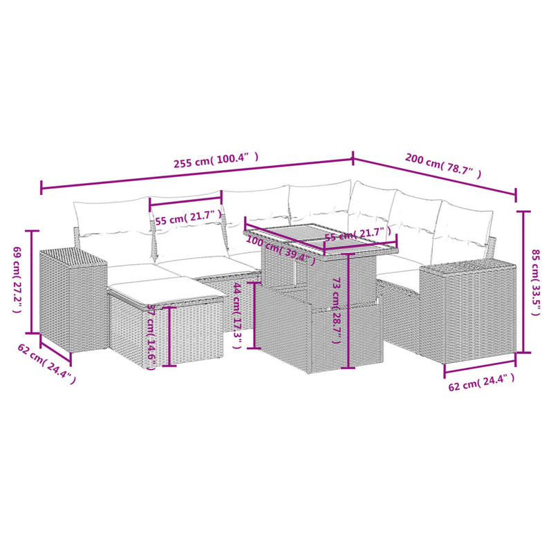 vidaXL 8 Piece Garden Sofa Set with Cushions Black Poly Rattan