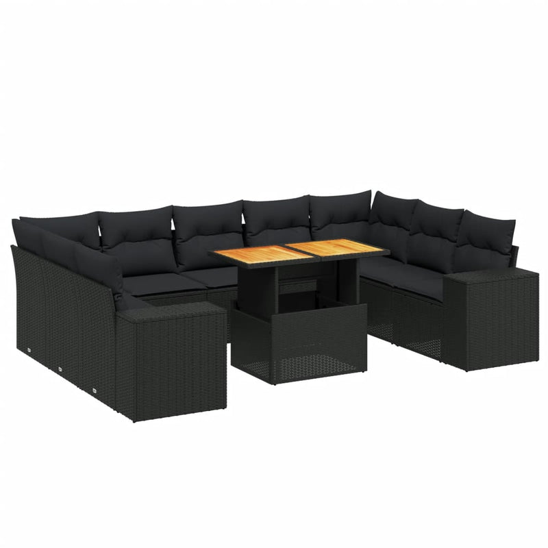 vidaXL 10 Piece Garden Sofa Set with Cushions Black Poly Rattan