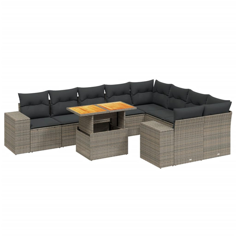 10 Piece Garden Sofa Set with Cushions Grey Poly Rattan