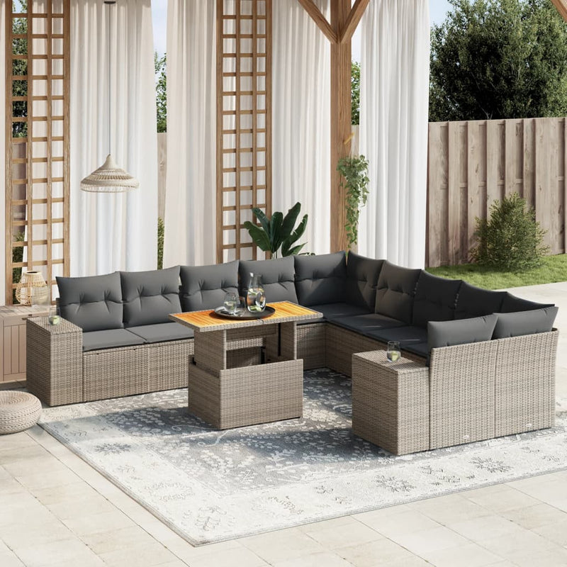 11 Piece Garden Sofa Set with Cushions Grey Poly Rattan