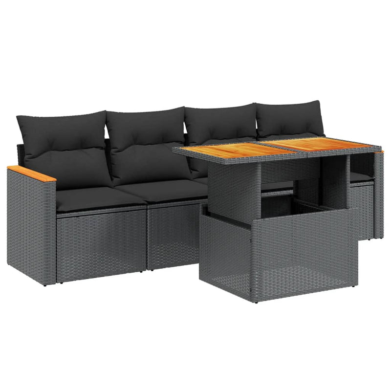 vidaXL 5 Piece Garden Sofa Set with Cushions Black Poly Rattan