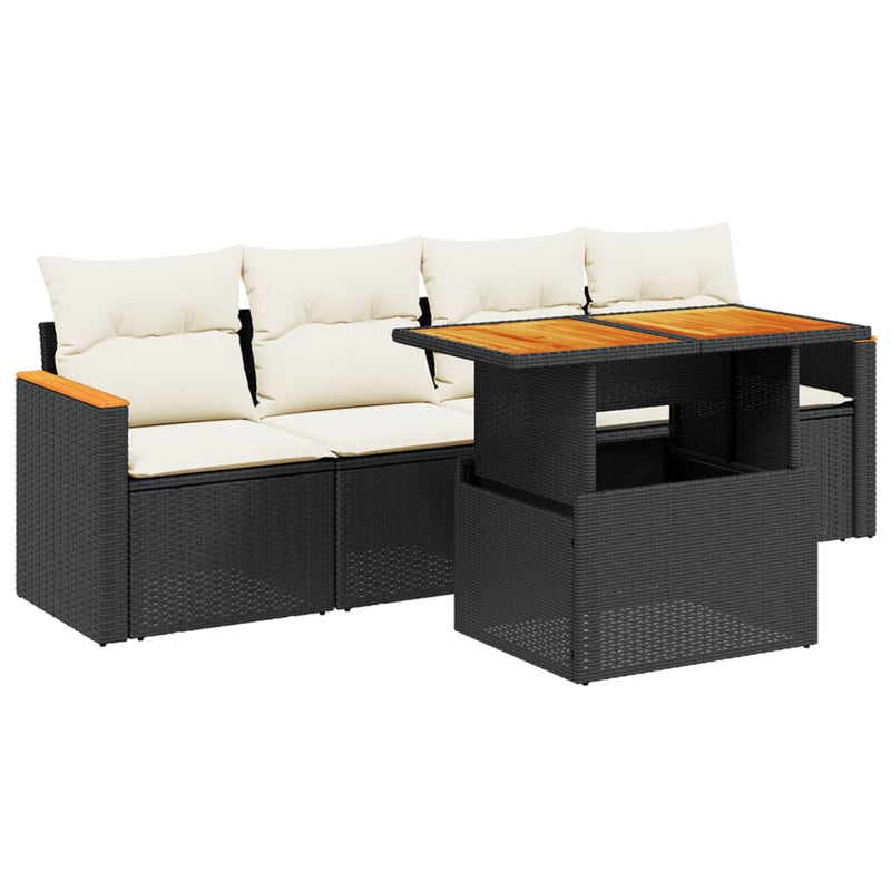 vidaXL 5 Piece Garden Sofa Set with Cushions Black Poly Rattan