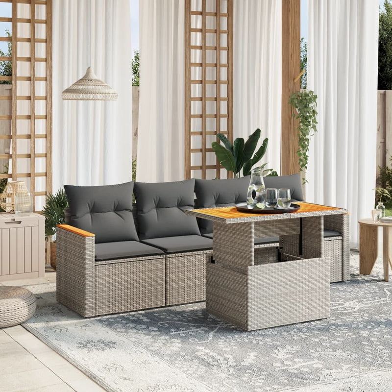 vidaXL 5 Piece Garden Sofa Set with Cushions Grey Poly Rattan