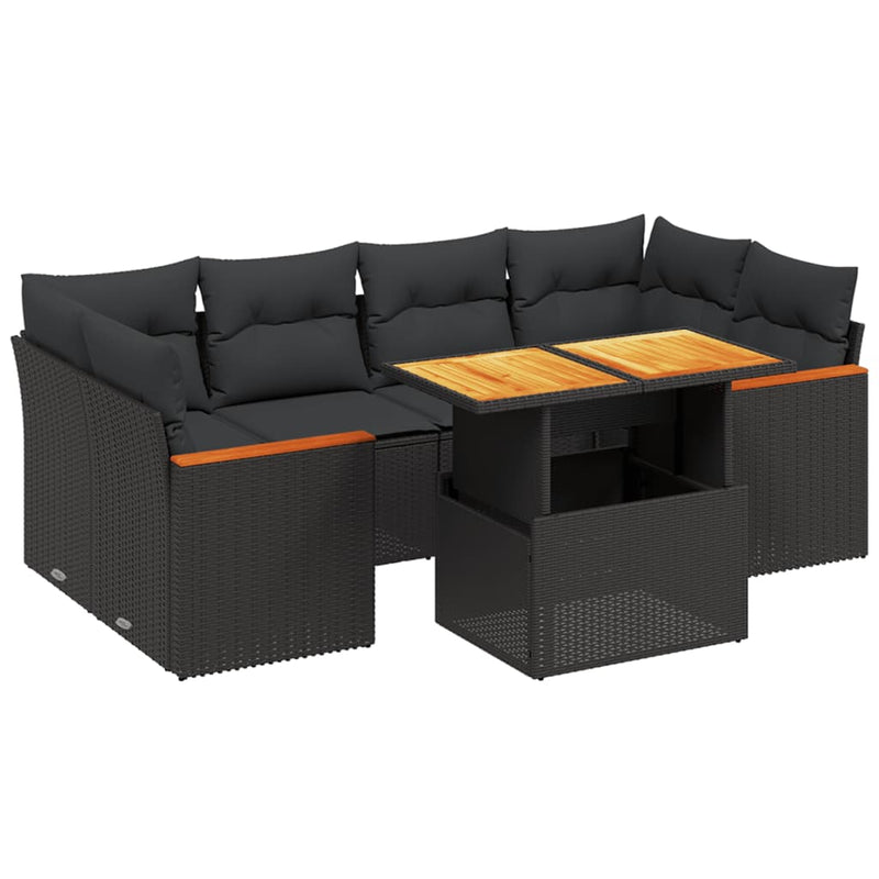 vidaXL 7 Piece Garden Sofa Set with Cushions Black Poly Rattan