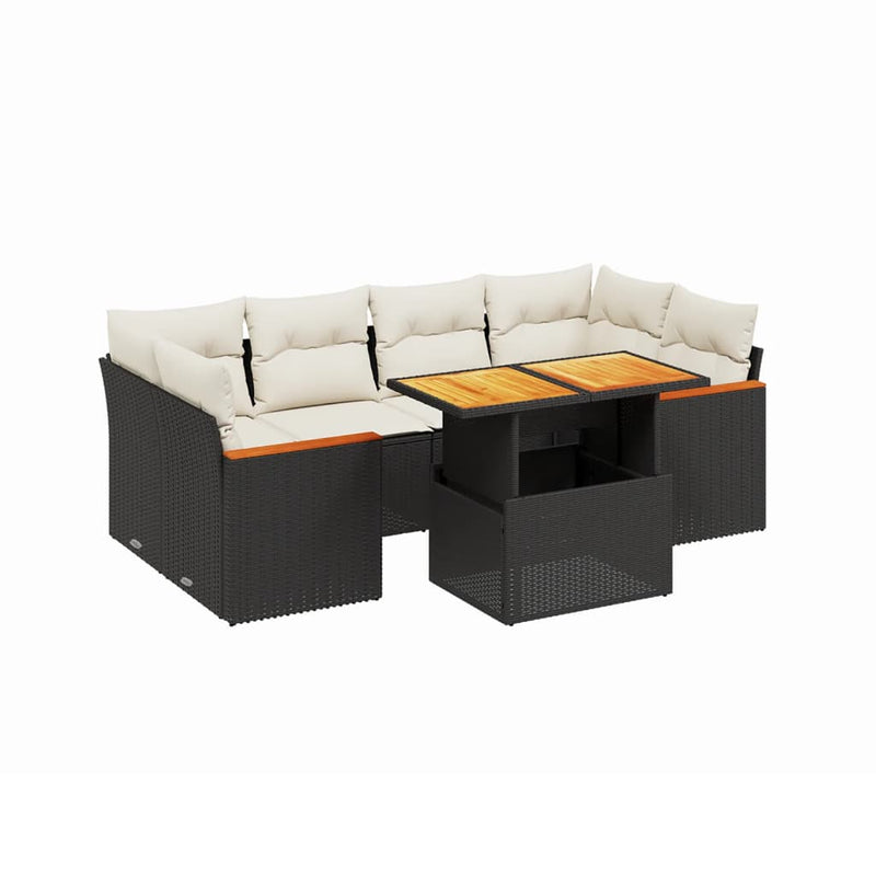 vidaXL 7 Piece Garden Sofa Set with Cushions Black Poly Rattan