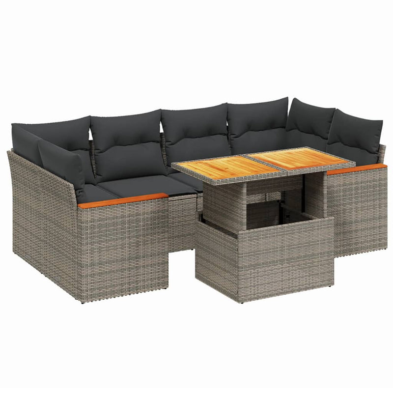 vidaXL 7 Piece Garden Sofa Set with Cushions Grey Poly Rattan